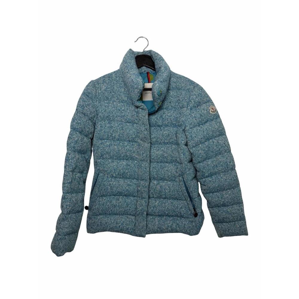 Moncler Women’s Down Puffer Jacket Blue Tweed Knit Sz 3